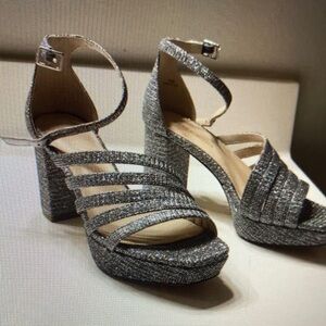 Pelle Moda Glittering Silver Platform Heels